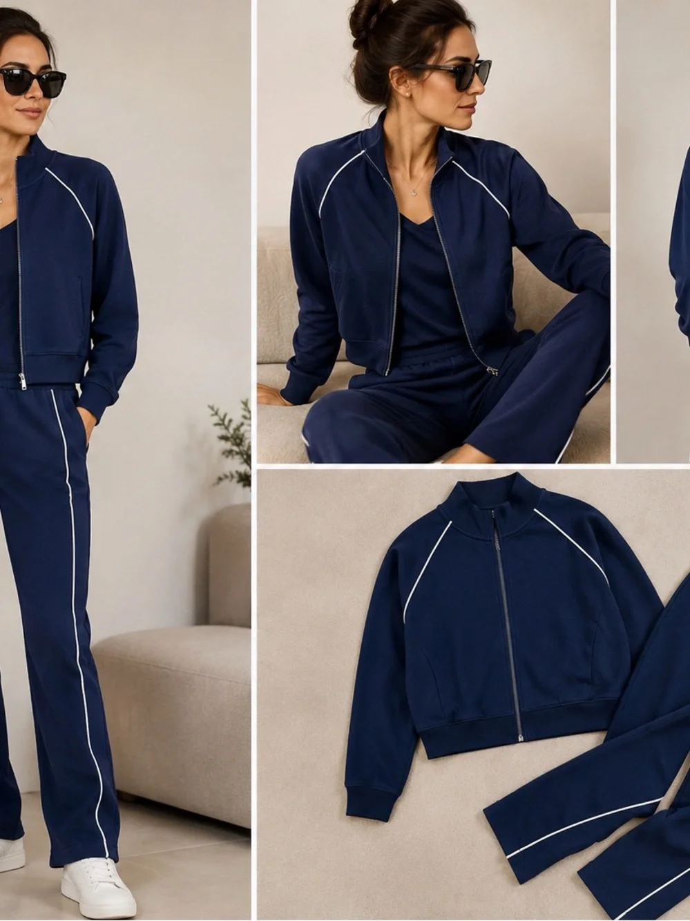 NWT SPANX AirEssentials Pique Track Jacket & Pants Set Navy MP